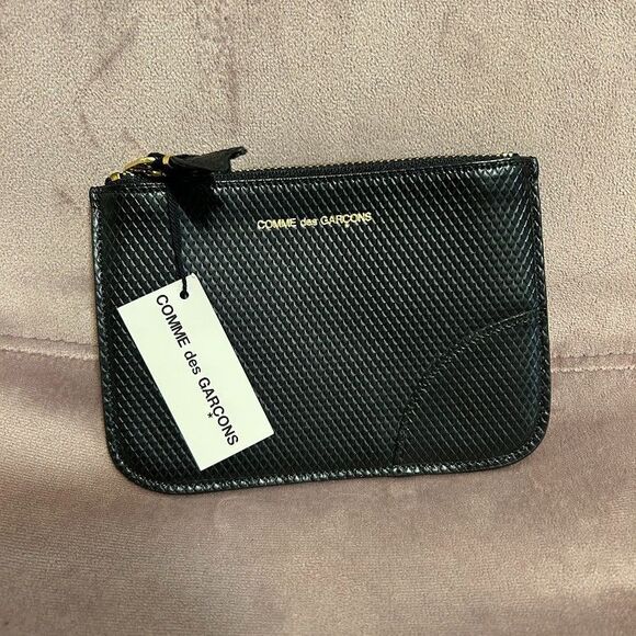 NWT Comme Des Garcons Leather Coin Purse Black Zipper Pouch Purse Textured NEW - Picture 1 of 5